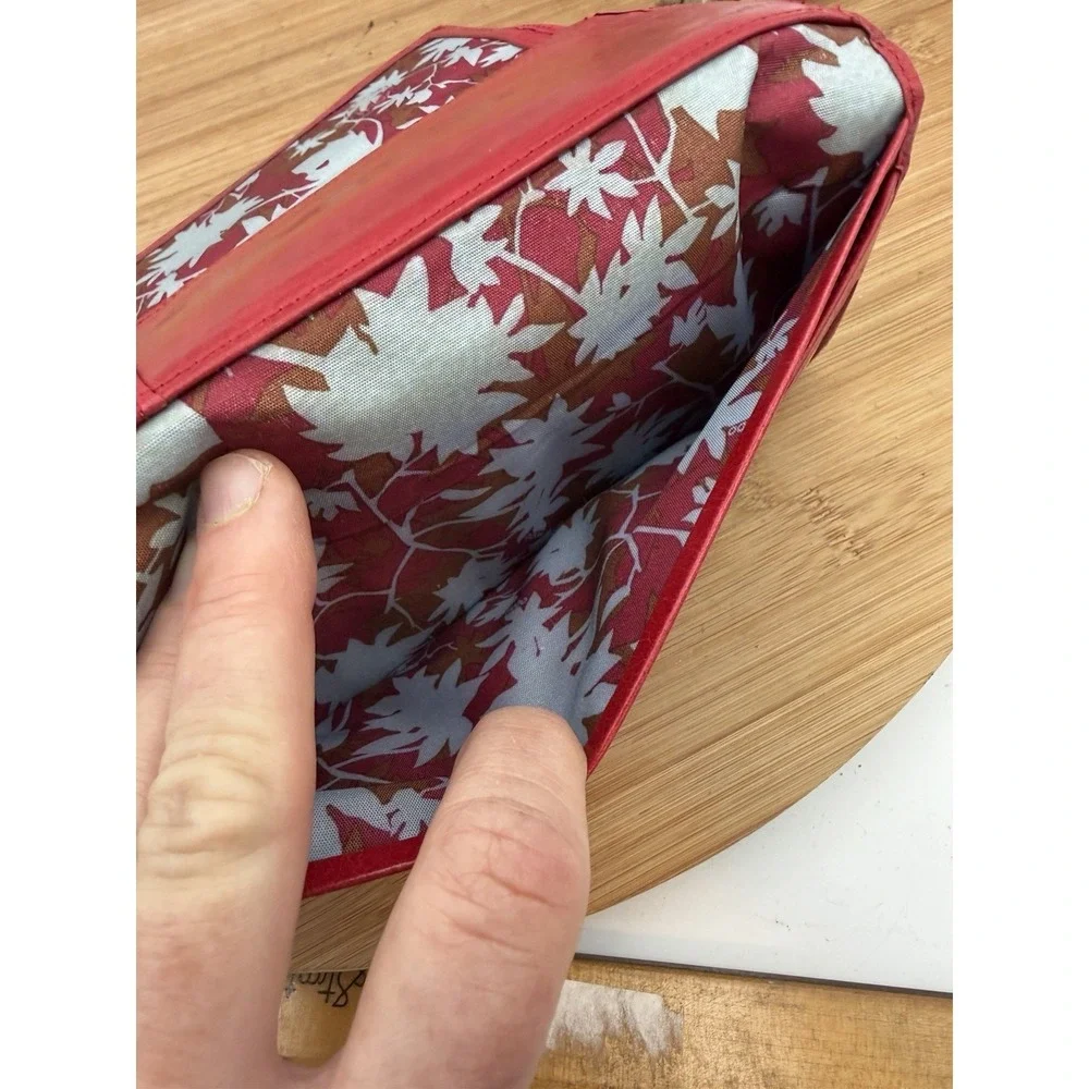 HOBO‎ INTERNATIONAL Ruby Red Leather Clutch Clean Inside Magnetic